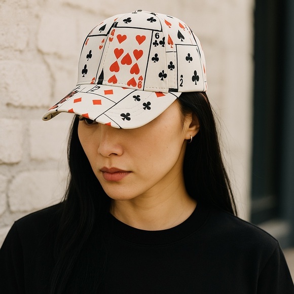 DECK of Playing Cards Poker Adjustable Baseball Cap Hat FREE Matching Earrings - Picture 1 of 15